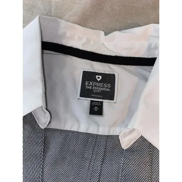 Express The Essential Shirt size Medium GUC Grey Black White Pinstripe Shirt - Picture 8 of 12